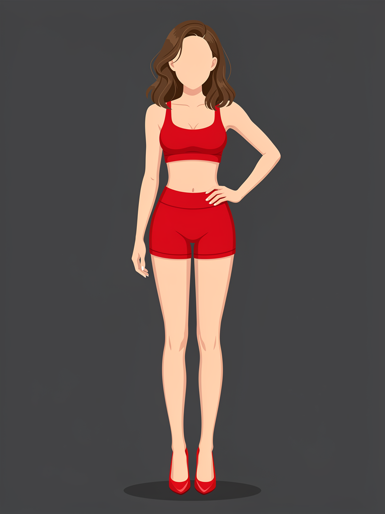 Same woman — clothing digitally replaced with red bikini by AI